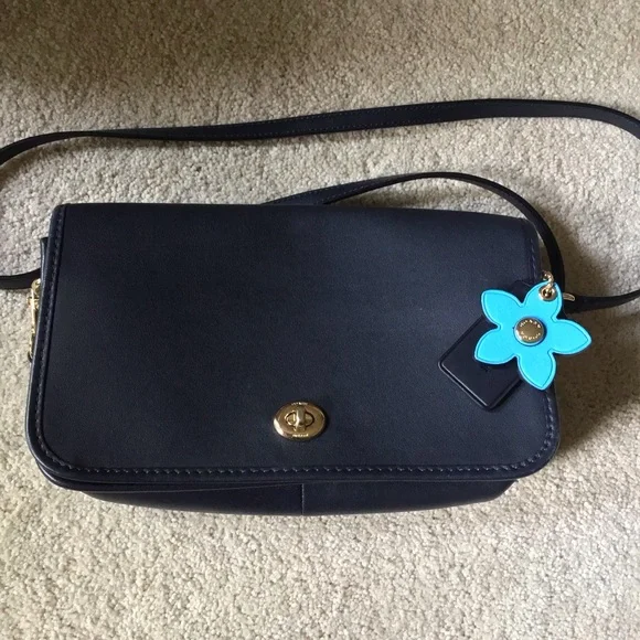 Coach Navy Blue brand new Crossbody Bag with Blue Flower Charm - Picture 1 of 8